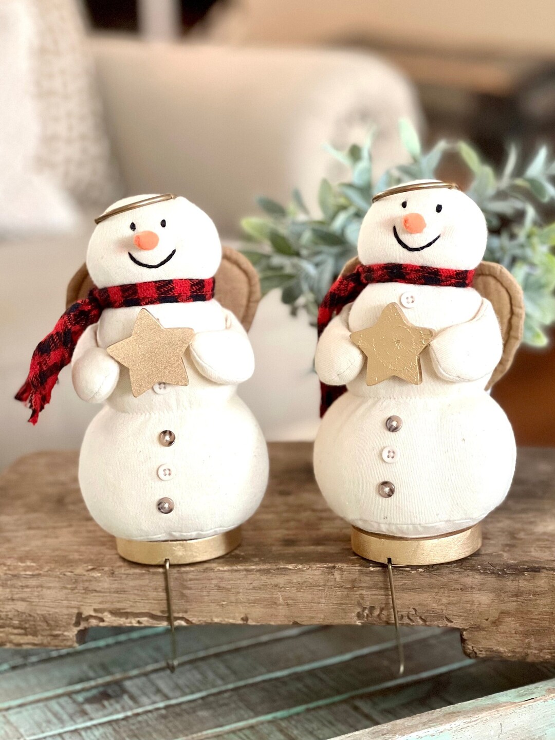 Pair of Vintage Hallmark Plush Snowman Angel Stocking Holders Etsy