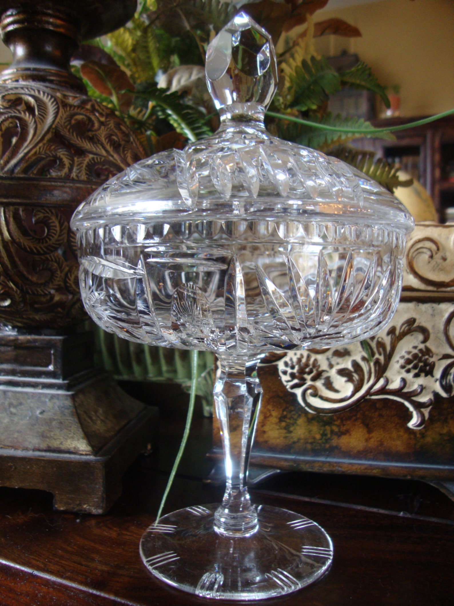 Vintage Crystal Compote Candy Dish with Lid Pinwheel Design Etsy