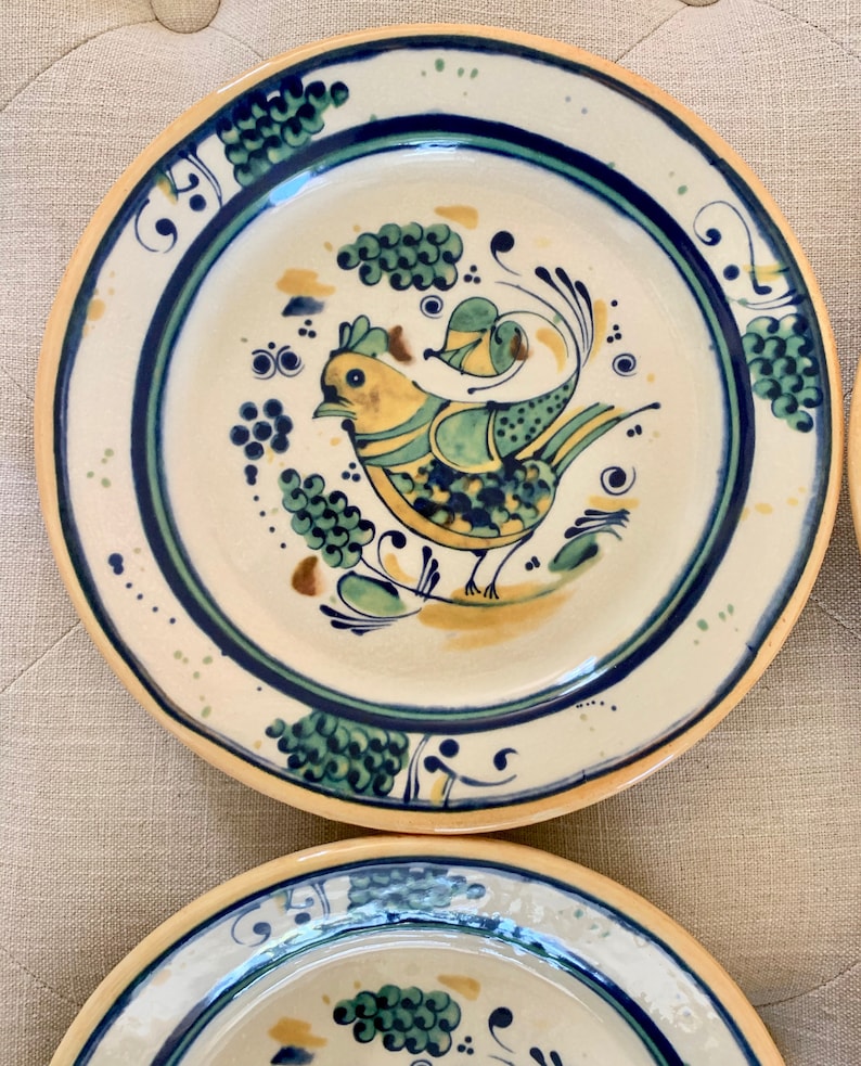 Williams Sonoma set of 4 Made in Italy Luncheon Salad Plate Pottery Birds Grapes TYCAALAK