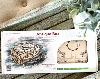 UGEARS Mechanical Models - Antique Box - Trinket Box  - Memory Chest  - Wooden Box - TYCAALAK