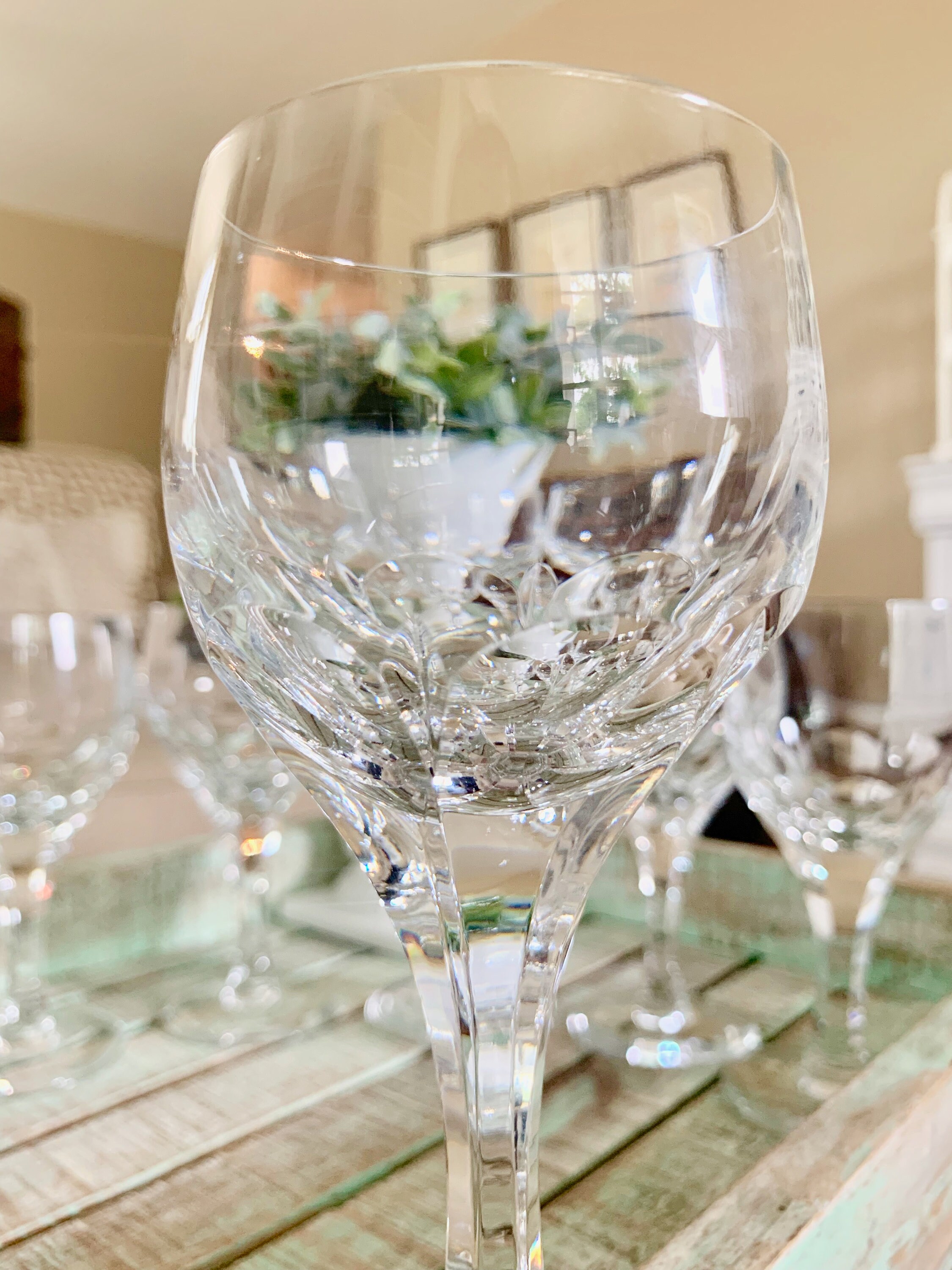 Atlantis Crystal Set of Six Wine Glasses Evora Cut Pattern Wedding 