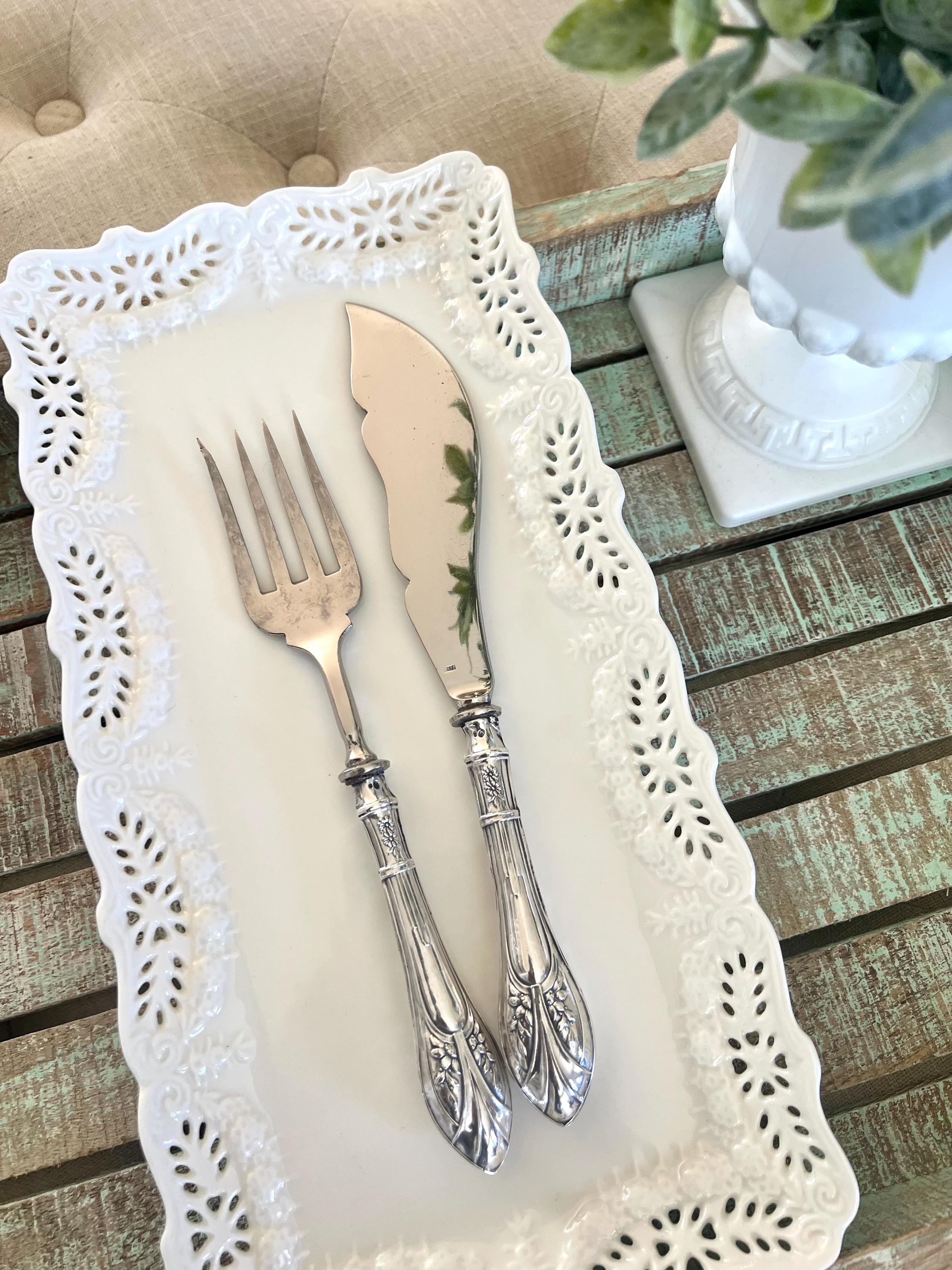 Antique Sterling Silver Fish Fork and Fish Knife Set - Etsy