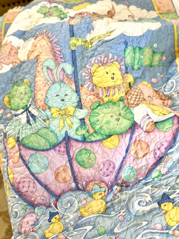 USA ヴィンテージ　カラフル　ベビーブランケット　動物ファブリック　未使用 USA ヴィンテージ カラフル ベビーブランケット 動物ファブリック 未使用