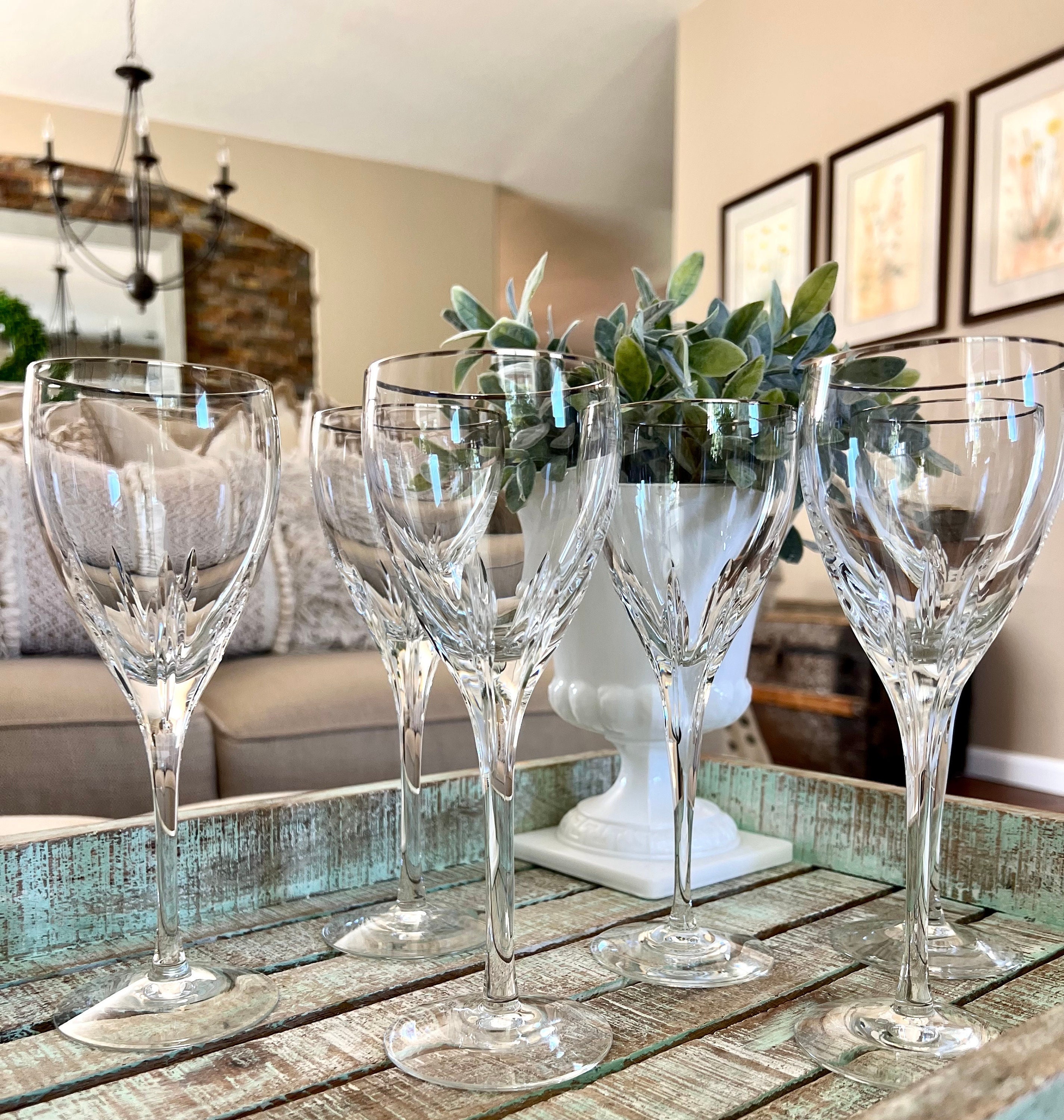 Contemporary Lenox Holiday Gems Green & Amethyst Wine Glasses Set