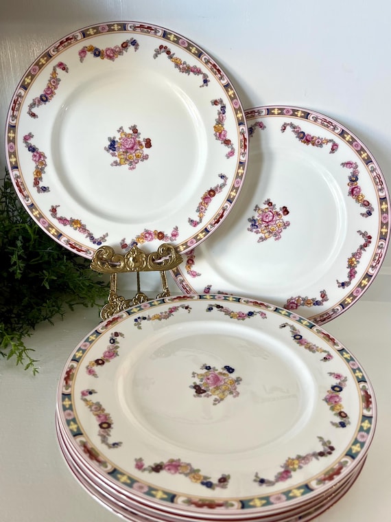 Minton Rose A 4807 Set of Six Dinner Plates by Minton, Bone China