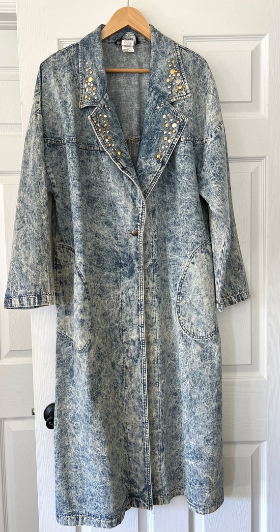 1980's Vintage Acid Washed Jean Trench Coat PG Co… - image 2