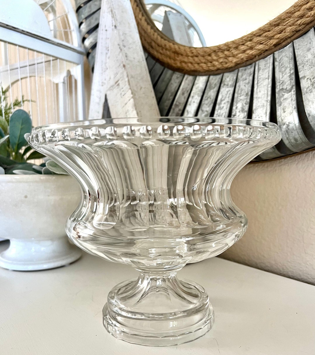 Classic Clear Pedestal Centerpiece Bowl or Flower Vase, Fruit Bowl