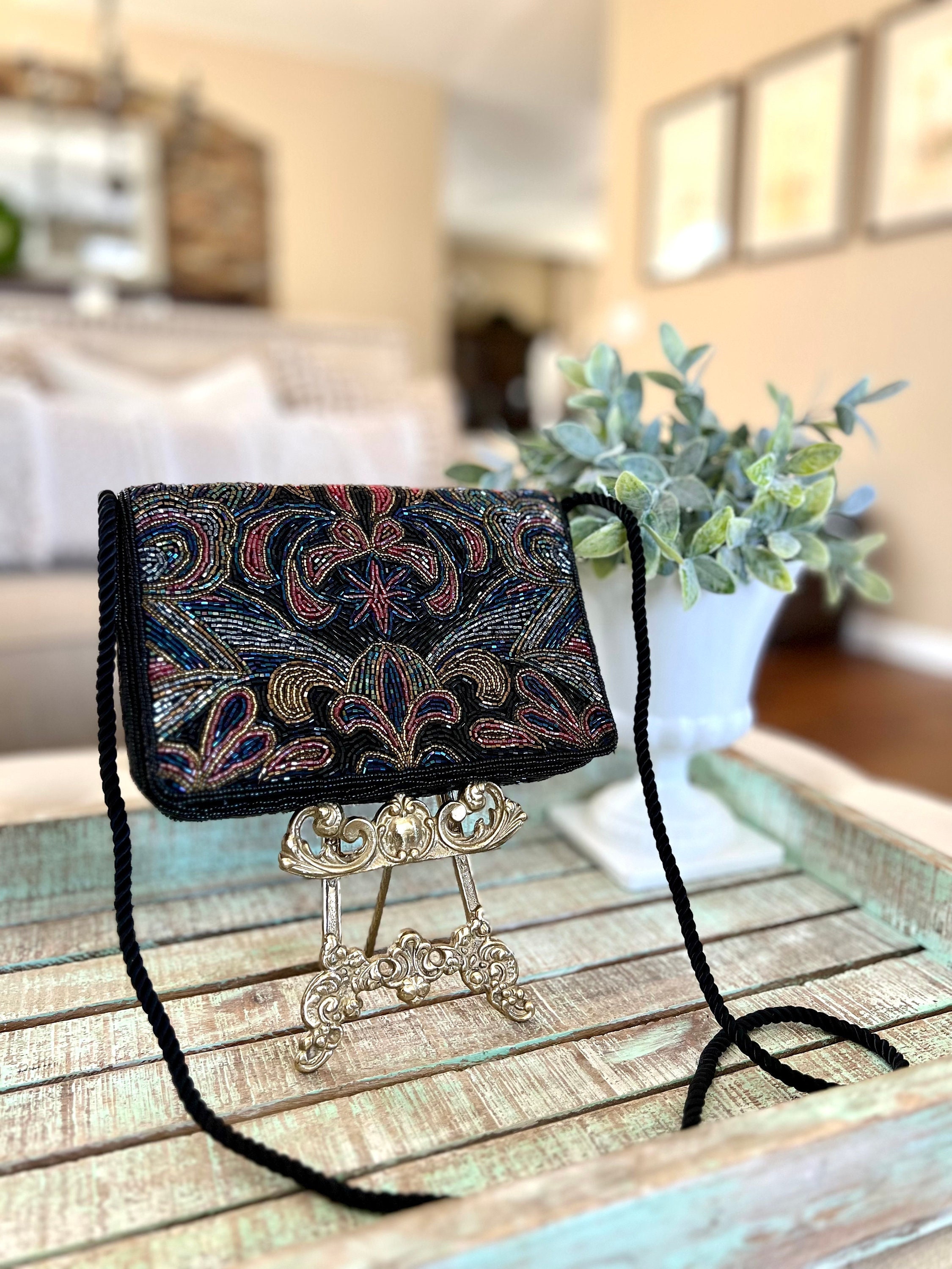Vintage Lillian Vernon Beaded Evening Bag or Clutch Cross Body Colorful Beading TYCAALAK Etsy