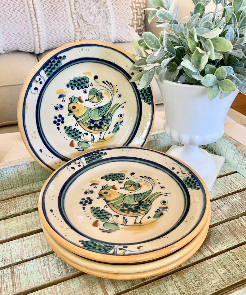 Williams Sonoma set of 4 Made in Italy Luncheon Salad Plate Pottery Birds Grapes TYCAALAK