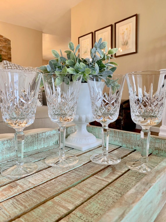 Barware Tall Wine Glasses Lot of 3 Crystal with Etched Flower Design