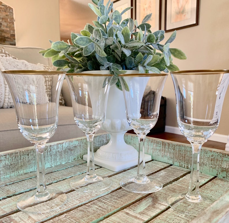 Lenox Crystal Set of Four Wine Glasses Hayworth Gold Trim Etsy