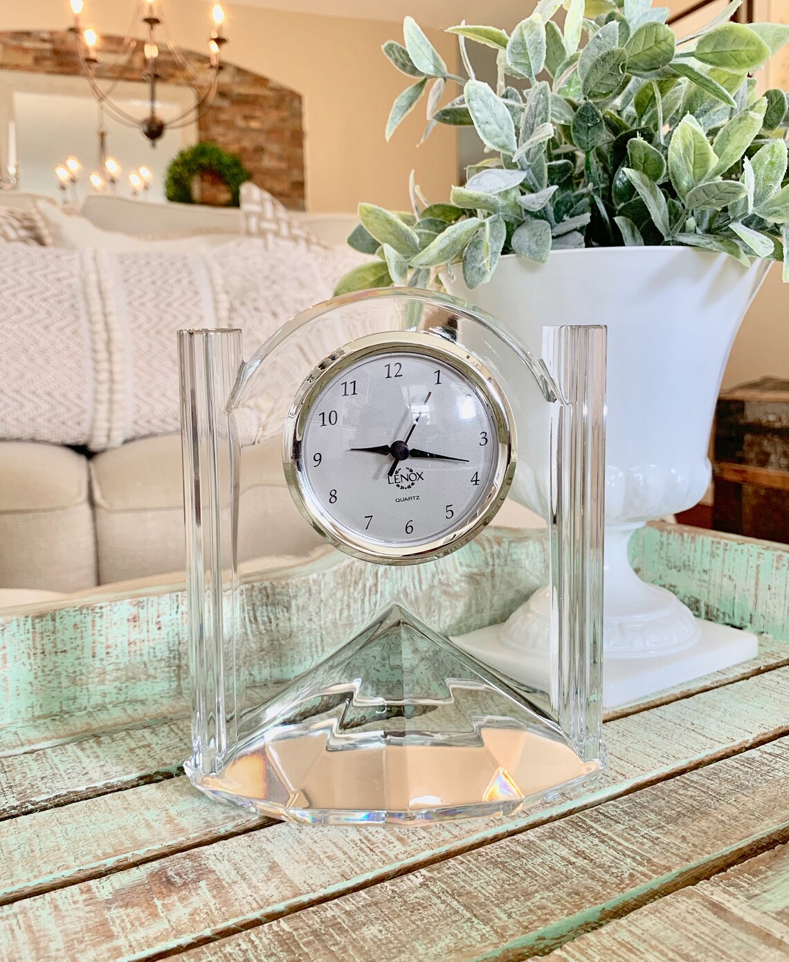 Lenox Crystal Mantel Clock Desk Clock Battery Operated Etsy