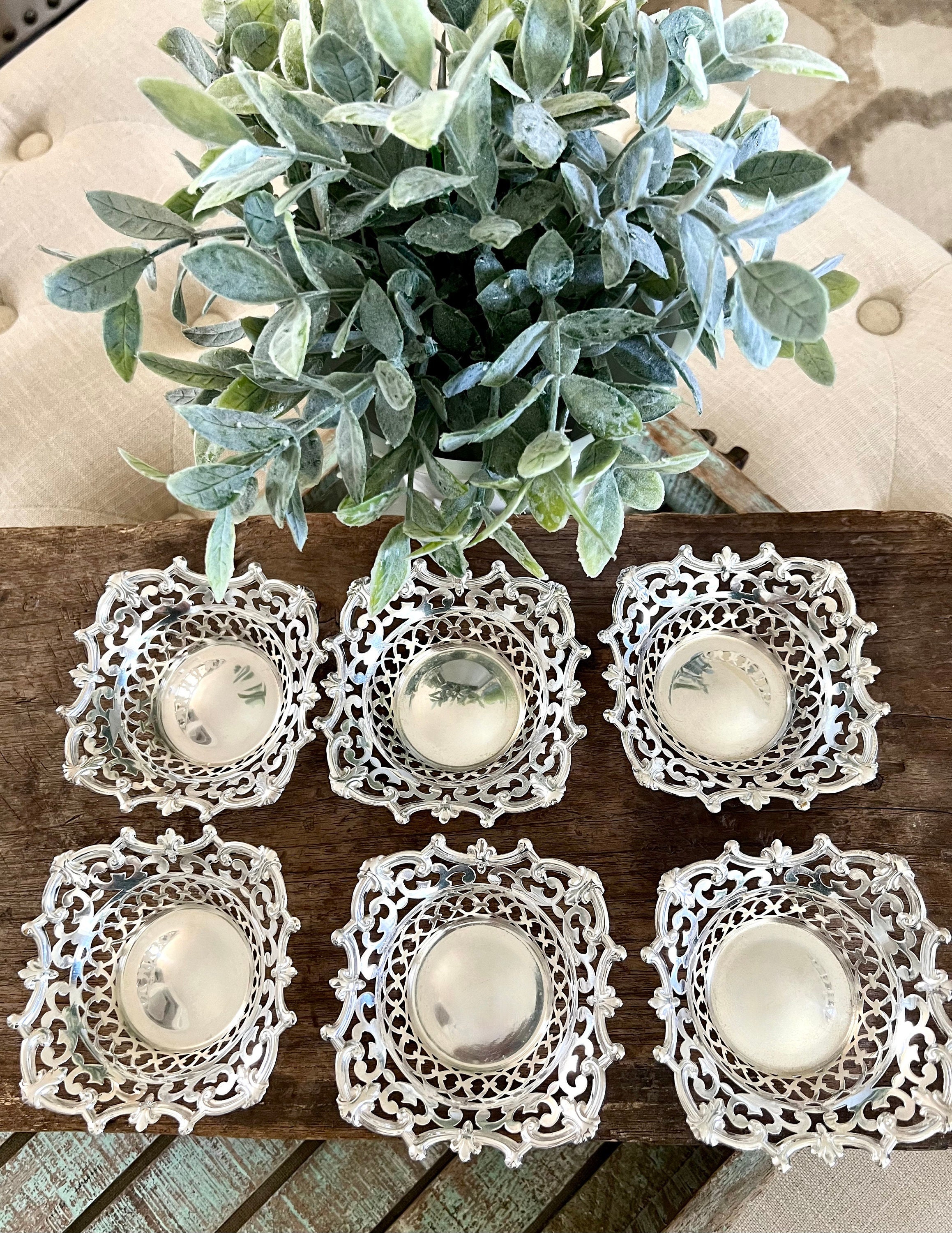 Six Weldon Silver Plate Silverplate Pierced Scrolls Baroque Cubed