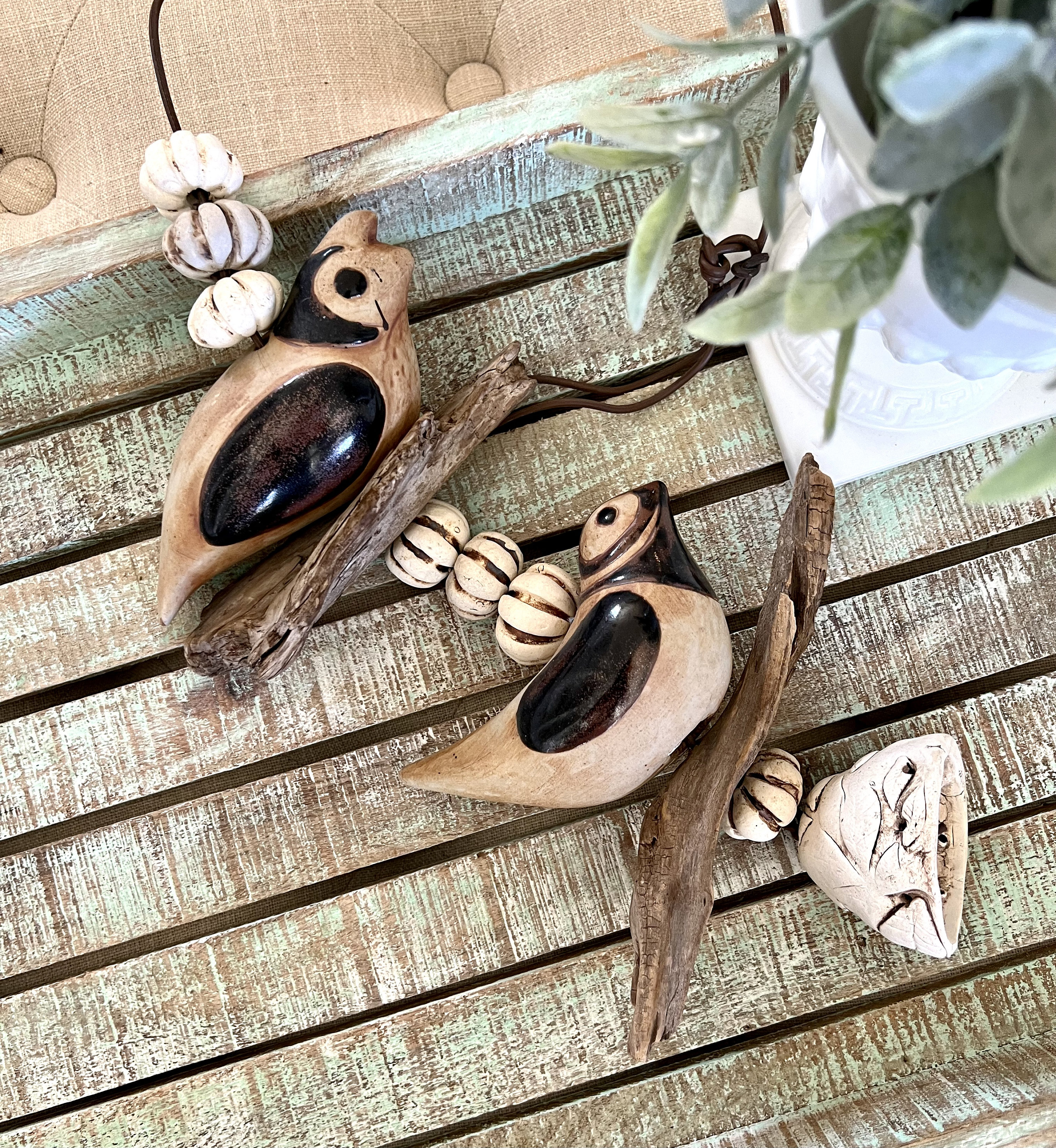 Hazel Olsen California Pottery Artist 2 Bird Ceramic Wind Chime
