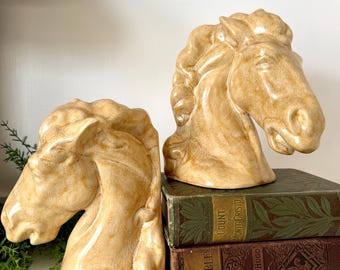 Vintage Ceramic Horse Head Bookends Alberta's Mold Equestrian Library 50's/60's  Stallion Bronco TYCAALAK
