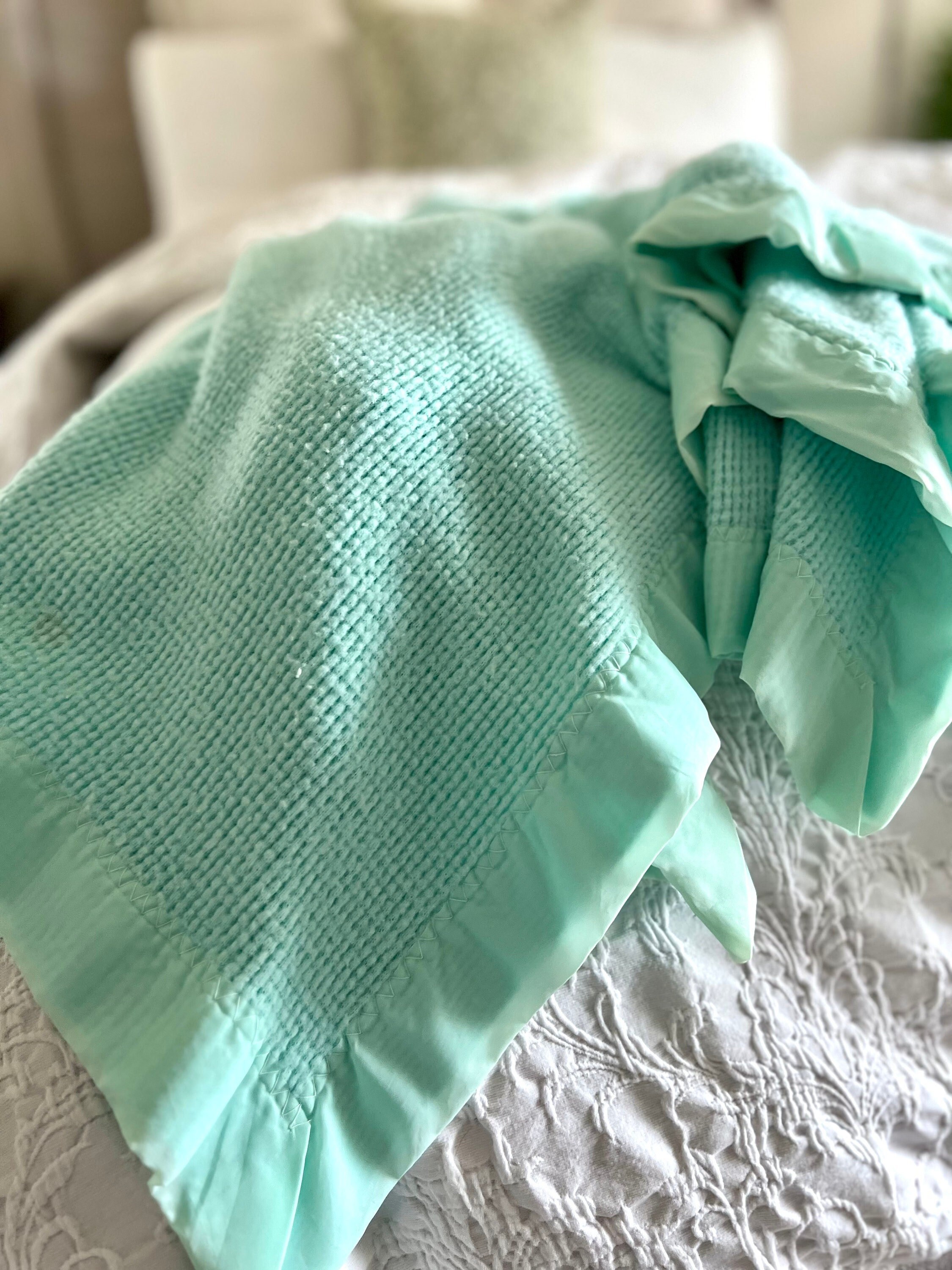 Vintage baby blanket with satin trim hotsell