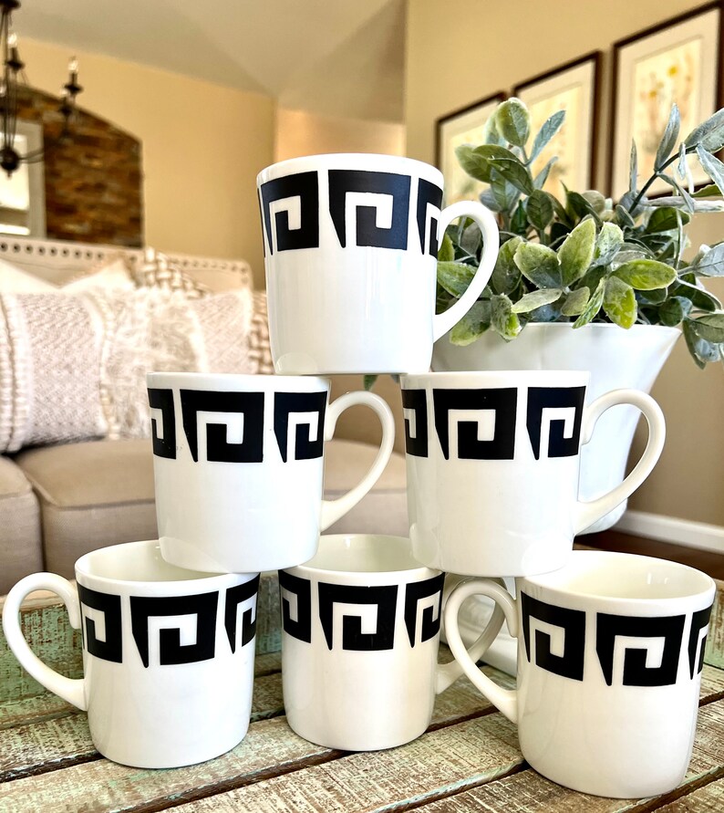 Six Wedgwood Cups Black Keystone Pattern Susie Cooper Designs Etsy