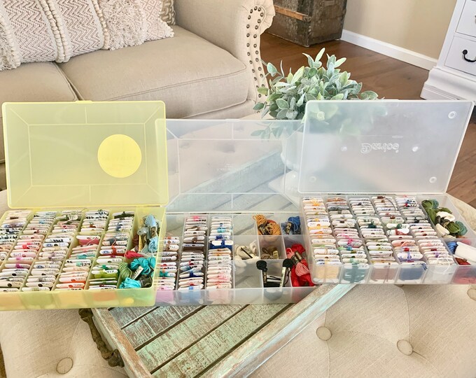 Lot of 324 DMC Floss on Numbered Cards in 3 Plastic Storage Container