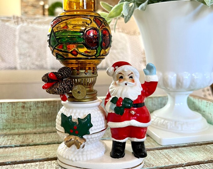 Vintage Ucagco Ceramics Japan Santa Claus With Attached Oil Lamp
