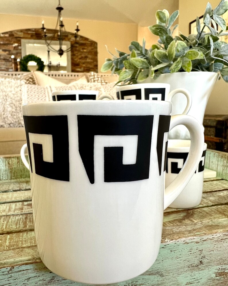 Six Wedgwood Cups Black Keystone Pattern Susie Cooper Designs Etsy