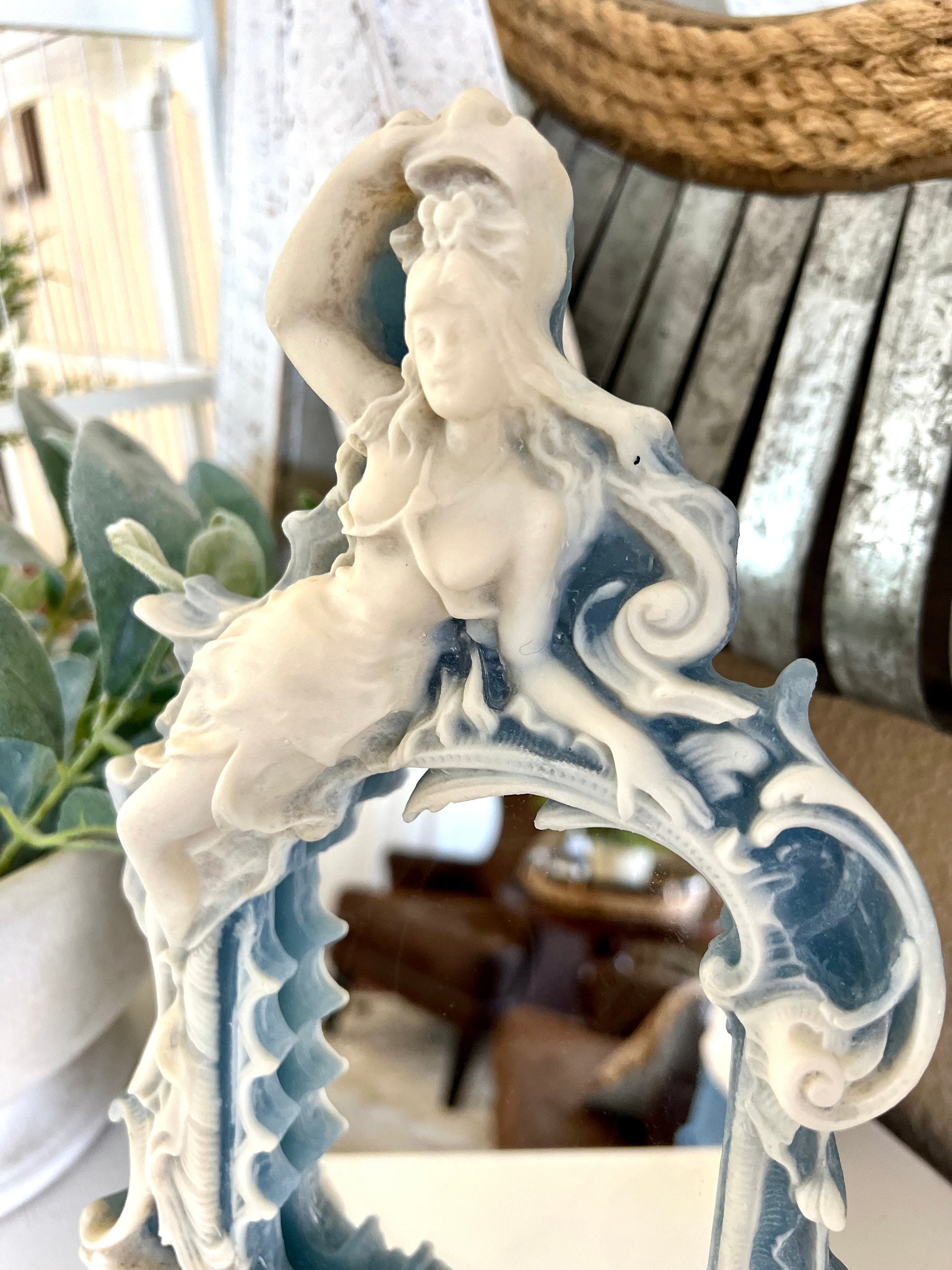 Vintage Art Nouveau Genuine Incolay Vanity Mirror, Women and Cupid