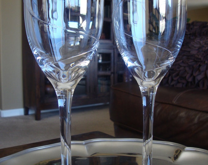 Kosta Boda Set of 2 Claret Wine Glasses Line Clear Pattern Etsy