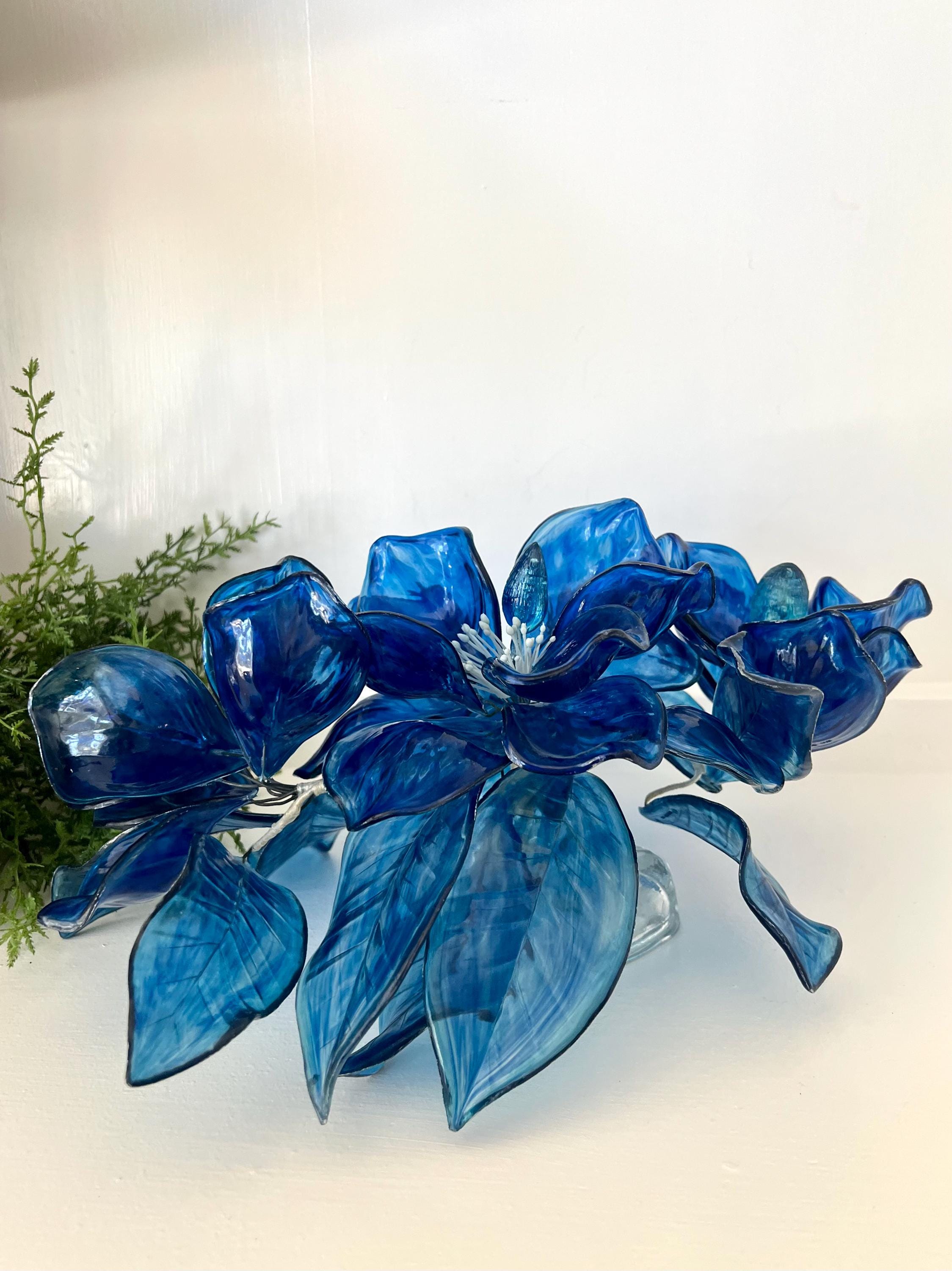 Mid Century Modern Cobalt Blue Crystalin Lucite Floral Centerpiece