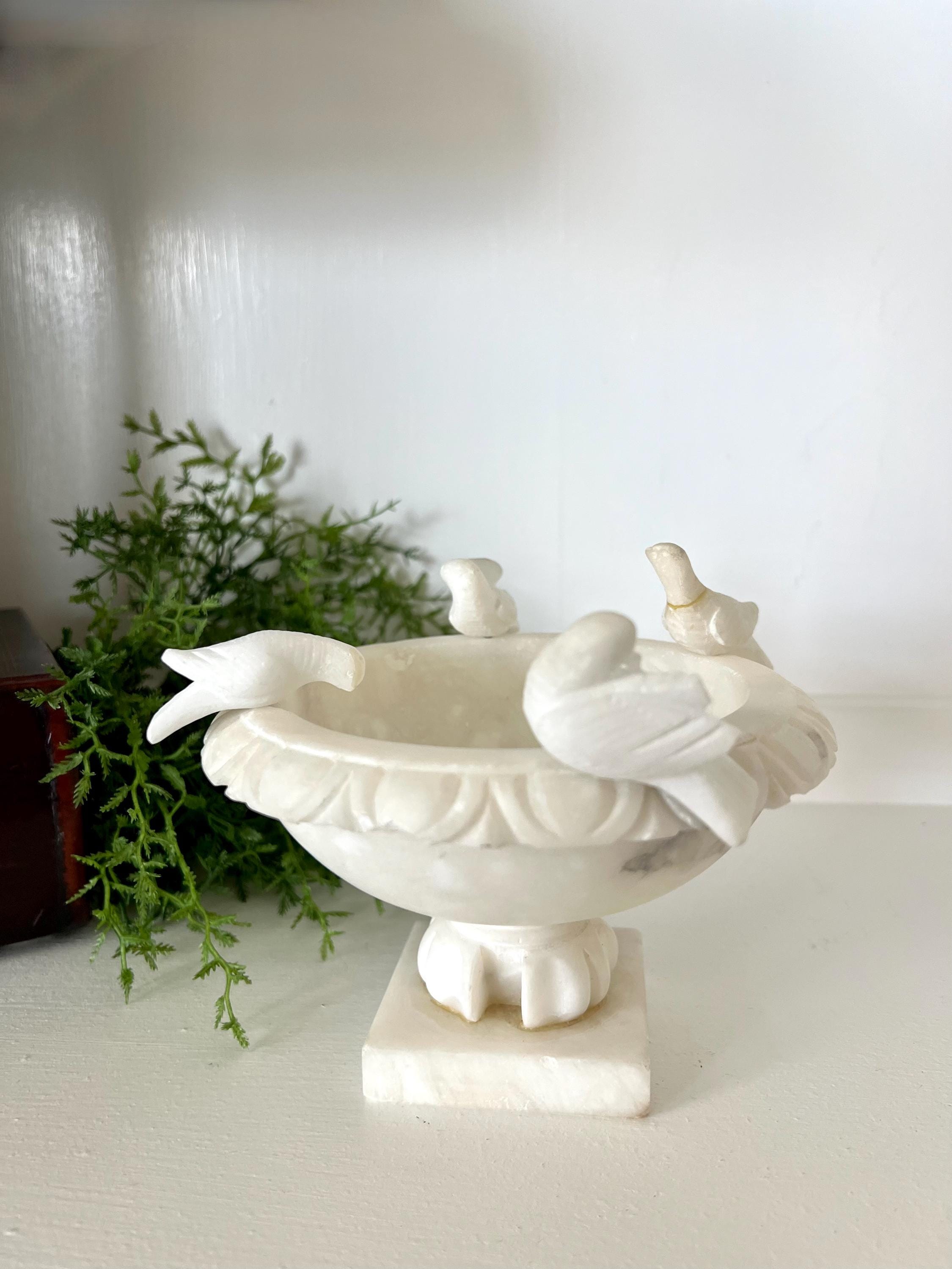 Italian Alabaster Marble Birdbath or Tazza Pedestal Bowl, 4