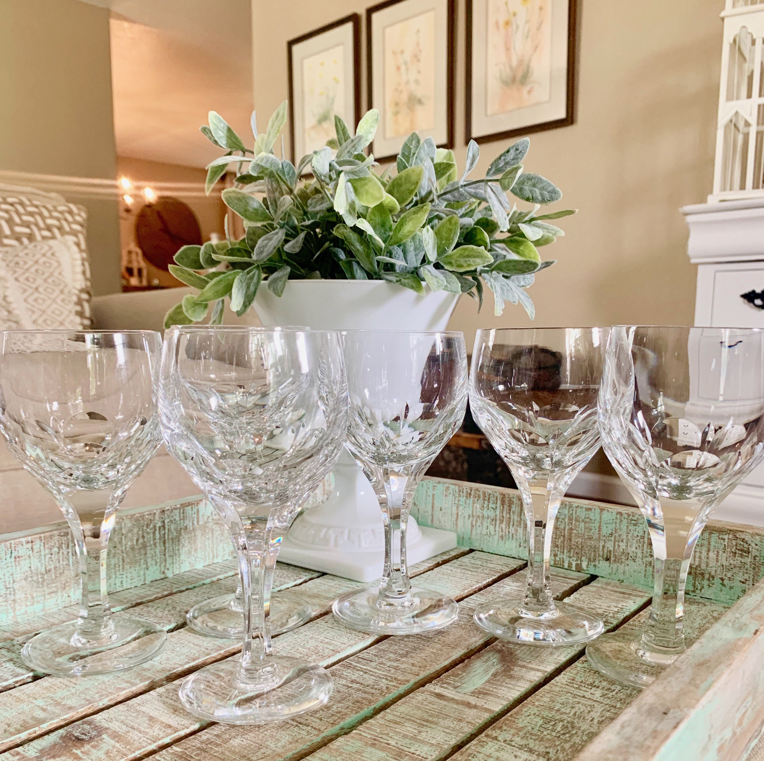 Atlantis Crystal Set of Six Wine Glasses Evora Cut Pattern Wedding