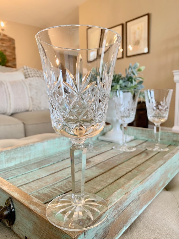 Luxe Crystal Glass Goblet Diamond Pattern Wine Glass Long Stem Home Bar  Party