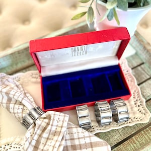 Bonwit Teller Brutalist Pewter Napkin Rings set of Four, Kitschy TYCAALAK