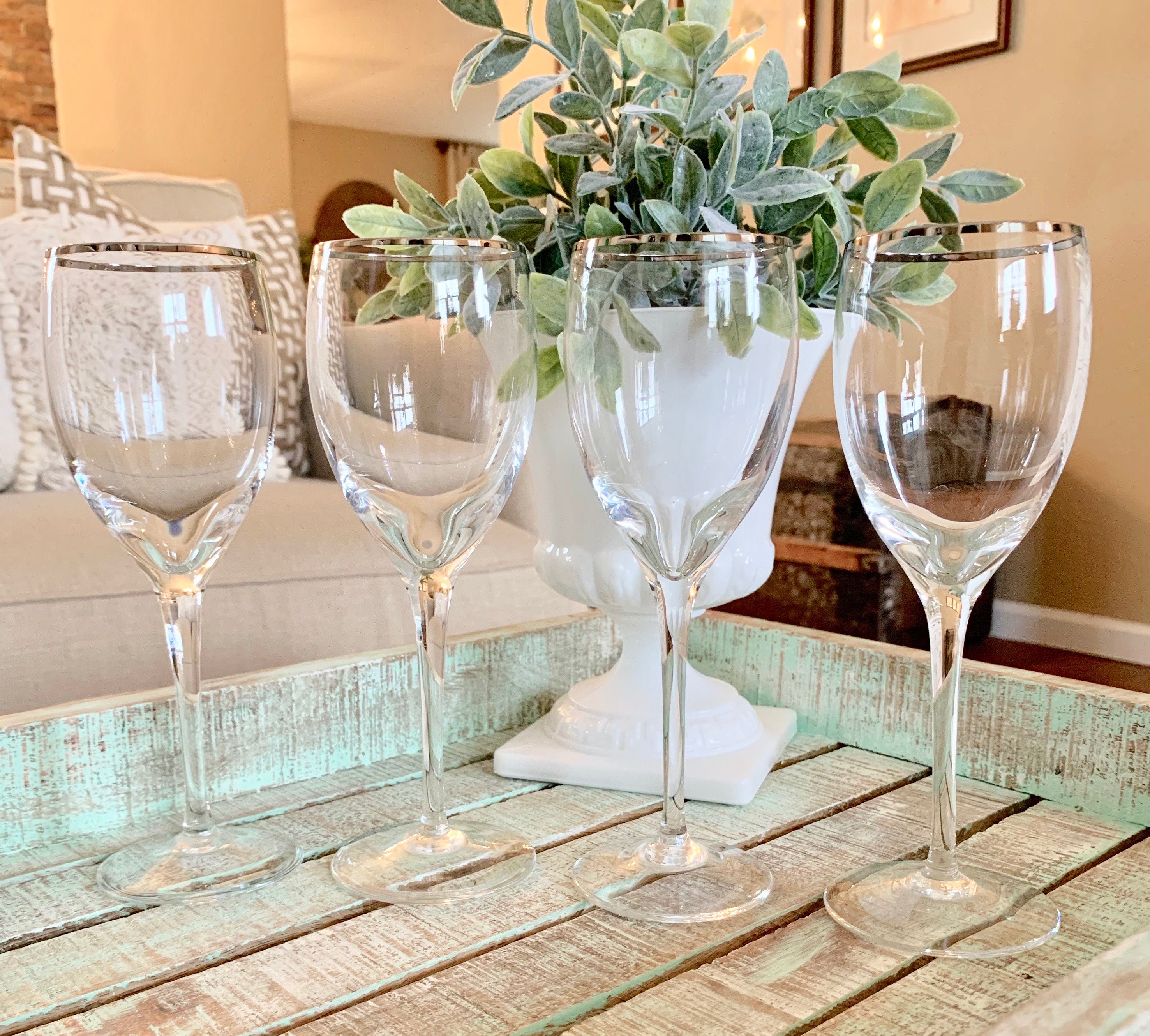 Lenox Crystal Wine Glass Set of Four Ariel Pattern Platinum Etsy