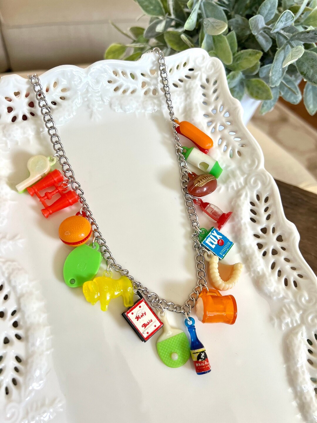 Vintage Cracker Jack Charms Necklace, Bubble Gum Charms Necklace, 70's