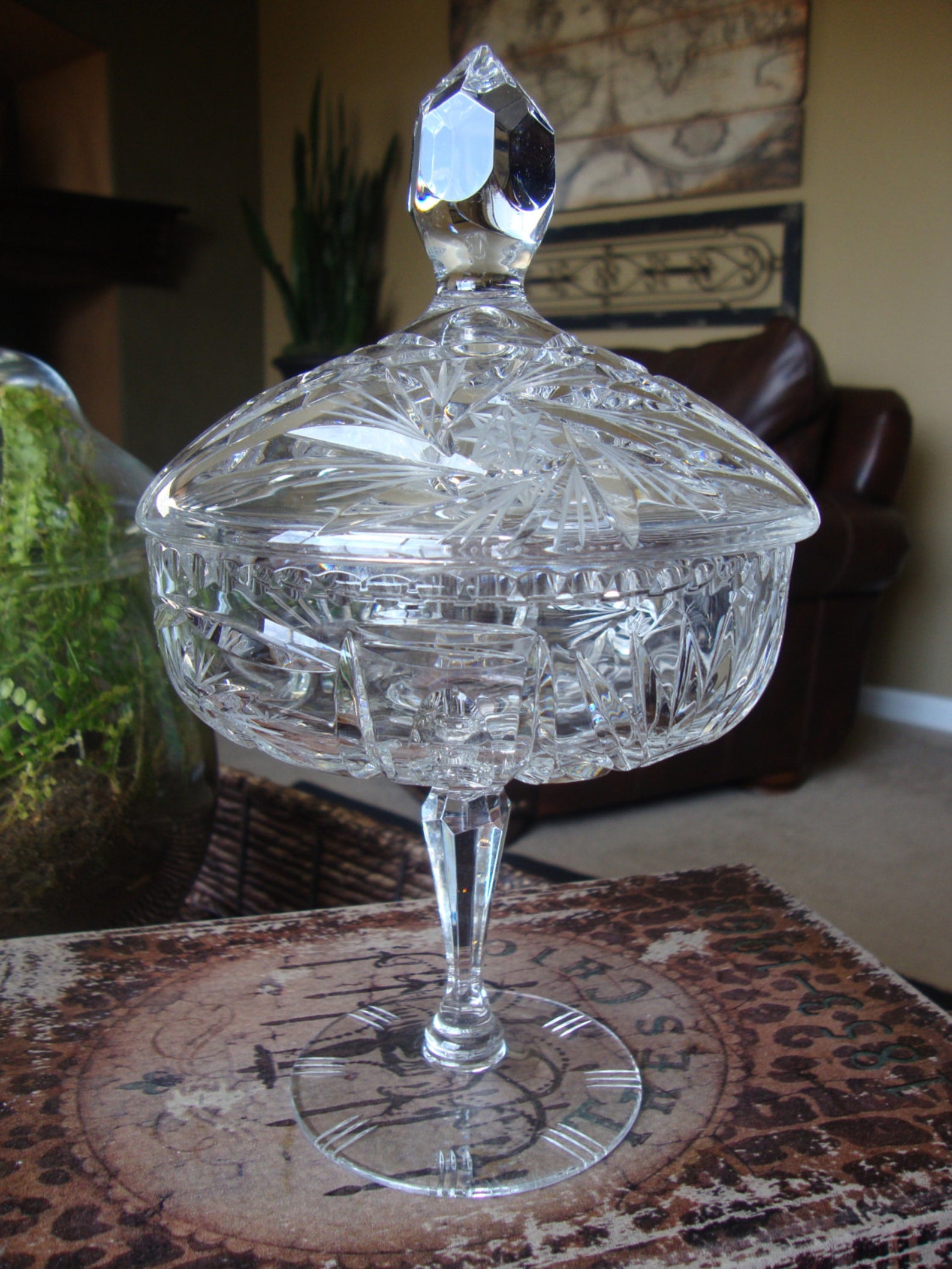Vintage Crystal Compote Candy Dish with Lid Pinwheel Design Etsy