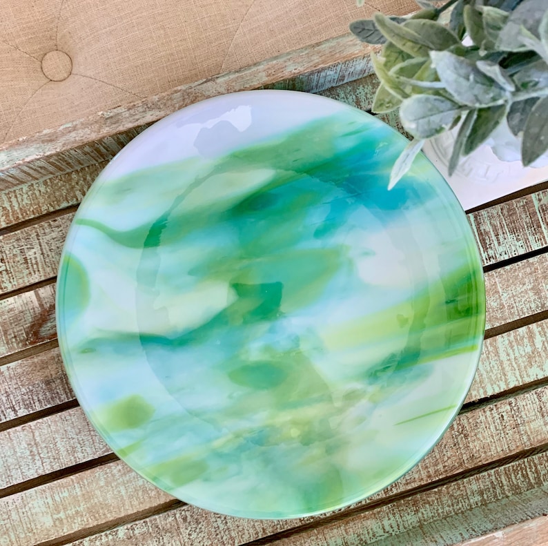 Art Glass Dinner Plates Set of Four Fused Art Glass Marble Etsy