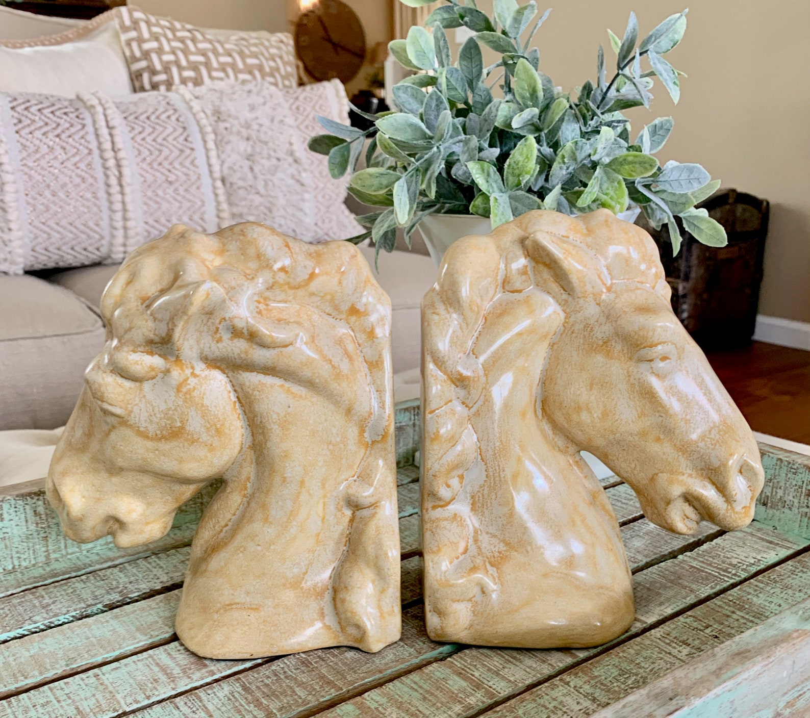 Vintage Ceramic Horse Head Bookends Alberta's Mold Etsy
