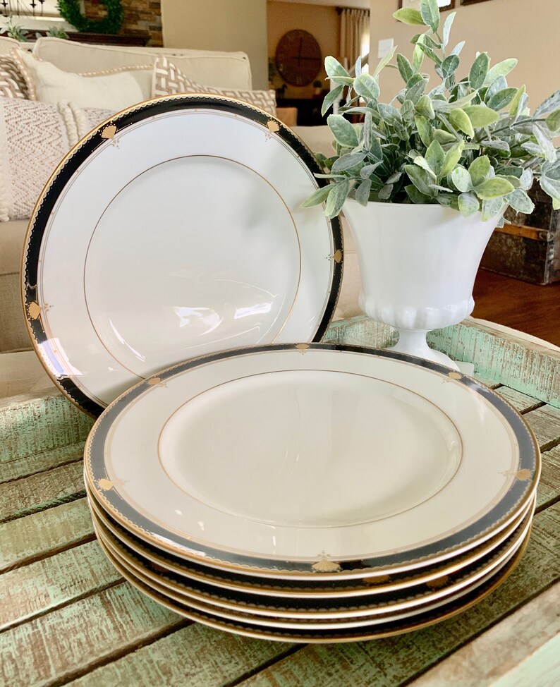 Mikasa Bone China Gold Trim Fanfare Black Pattern Set of 6 ...
