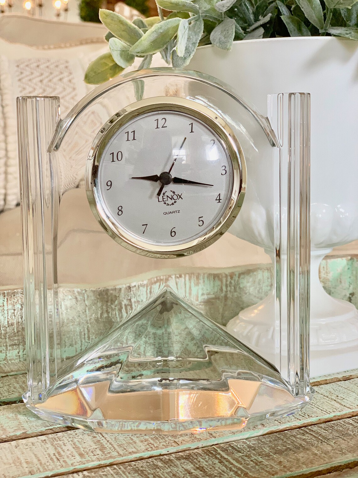 Lenox Crystal Mantel Clock Desk Clock Battery Operated Etsy