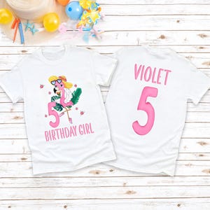 Pink Flamingo Birthday Shirt, Personalized Flamingo Girl Birthday Shirt, Flamingo Theme Party, Tropical Birthday Party, Summer Birthday Tees