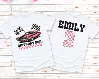 Personalized Race Car Birthday Shirt, Racecar Birthday Girl Shirt, Pink Car Birthday Party, 3rd Birthday Girl Shirt, Custom Race Car Shirts