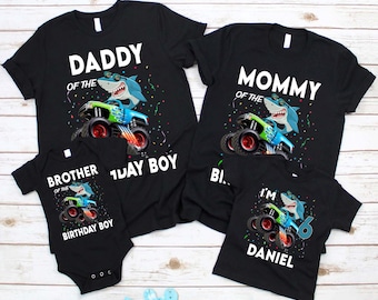 Personalized Shark Monster Truck Birthday Shirt: Matching Family T-Shirts