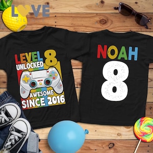 Level Unlocked Birthday Shirt, Personalized Video Game Birthday Shirt, 8th Birthday Boy Shirt, Gaming Birthday Party, Gamer Birthday Shirt