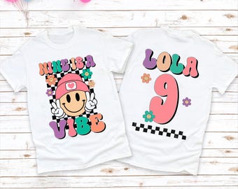 Nine Is A Vibe Shirt, Personalized Retro Birthday Girl Shirt, Ninth Birthday Girl Party, Groovy Birthday Shirt, Daisy Birthday Girl Shirts