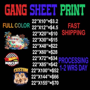 DTF Gang Sheet, Full Color High Quality DTF Print, Custom Heat Transfer, Bulk DTF Gang Sheets, Direct to Film Transfers, Ready To Press