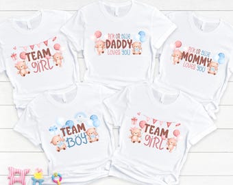 Personalized Gender Reveal Shirt, Team Boy Girl Bears, Pink Blue Party Outfit