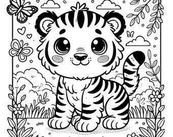 Cute Tiger Children&#39;s Colouring Page
