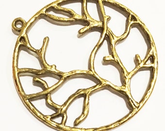 6 pcs of Antique gold finished Tree of life pendant 22x18mm