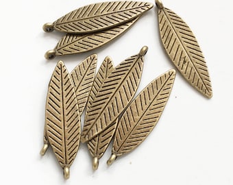 100 Gunmetal Plated Brass Feather Charms 18x4mm Drops