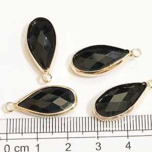 Gold Framed Black Glass Teardrop Pendant (24x10.5mm)