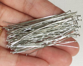 100 antiqued silver finished headpin 24 Gauge 2 inch, platinum color head pin